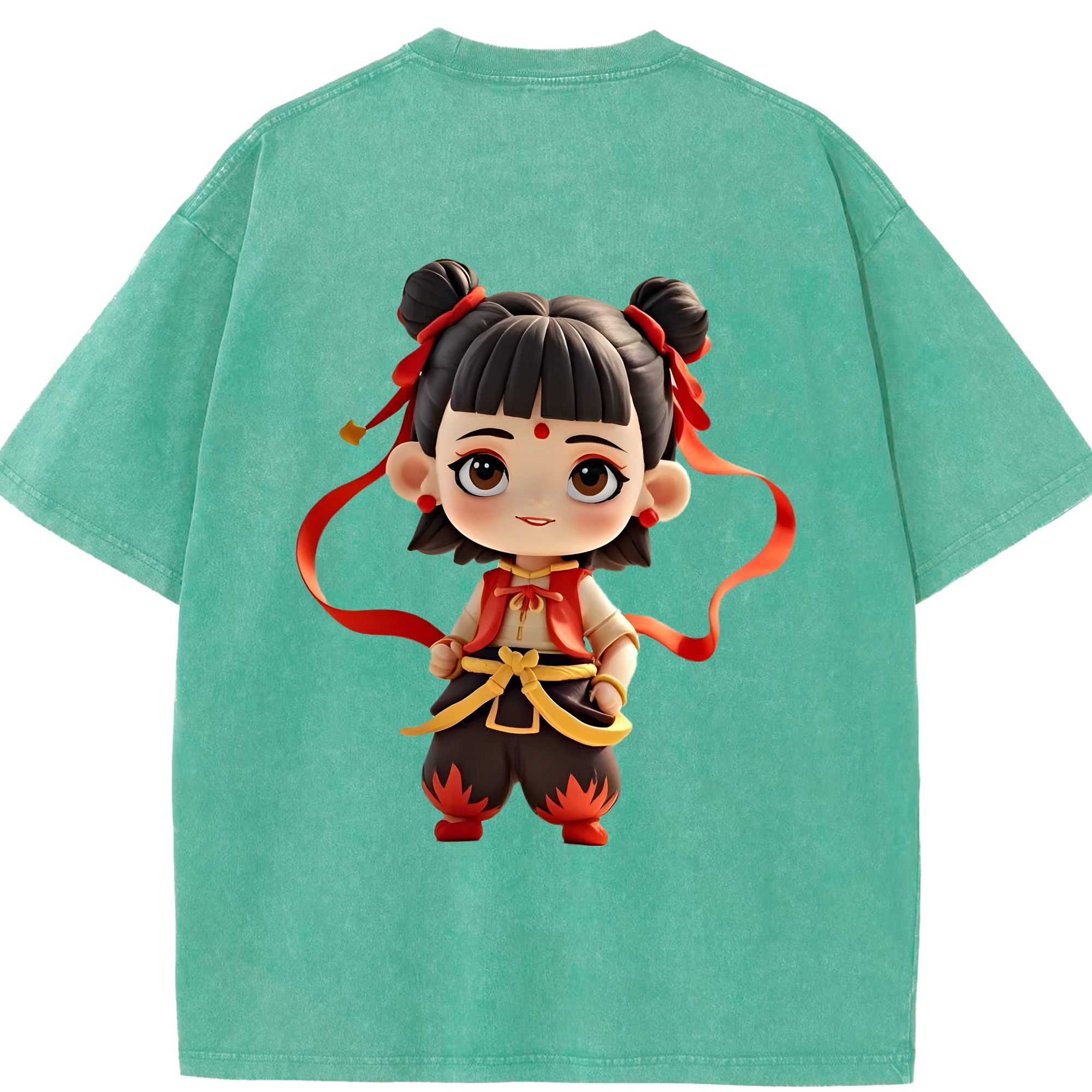 （画像用） Ne Zha 2 ナタ 魔童の大暴れ 綿100% ヴィンテージ風 半袖Tシャツ（背面プリント）